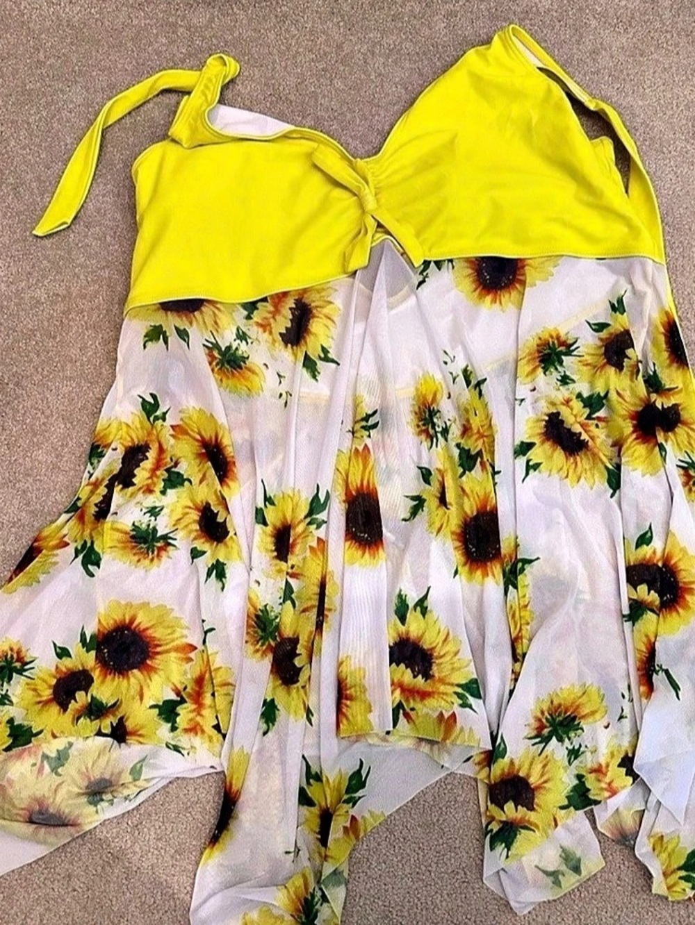 Rosegal Handkerchief Sunflower Print Cinched Plus Size Tankini Swimsuit